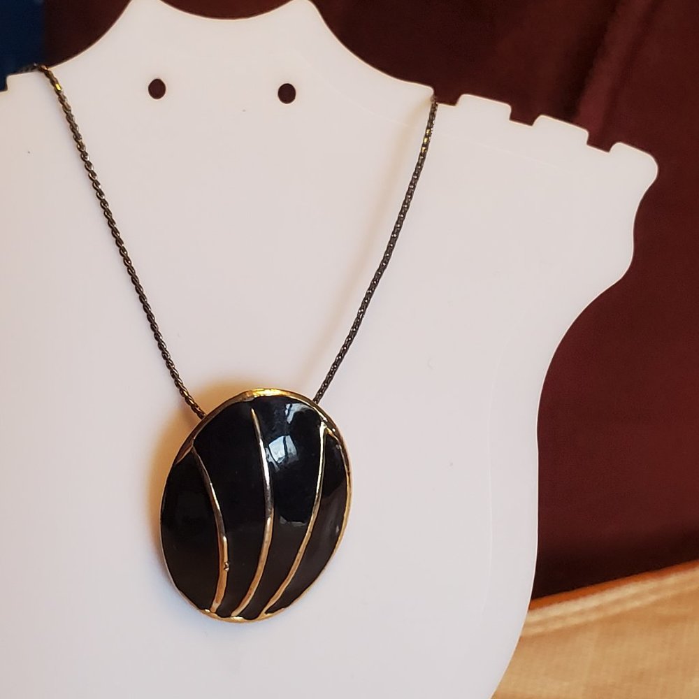 18" Gunmetal Interchangeable Oval Pendant Necklace